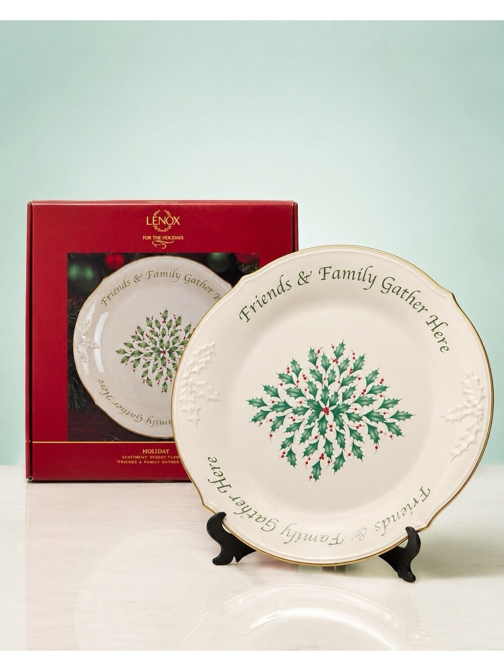 NIB Lenox 2000s Dessert Platter Holiday Friends & Family Gather Here, 12"